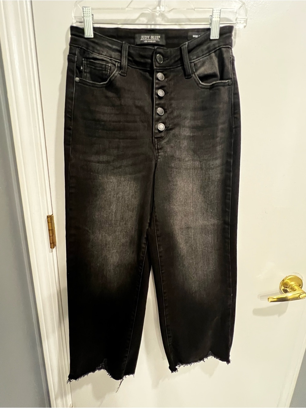 Judy Blue Washed Black High-Rise Wide Leg Button-Fly Cropped Jeans - Size 5/27